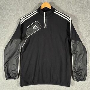 Adidas Fleece Pullover 1/4 zip jacket sweater mens Sz L referee‎ black white Y2K